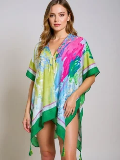 New Pareo damskie Callista kolorowe do kolan dekolt w serek Narzutka Plażowa|Bluzki / Koszule / Koszulki