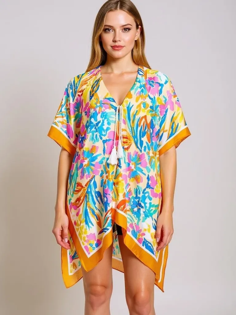 Online Pareo do kolan Callista – wielokolorowa sukienka plażowa z dekoltem V Narzutka Plażowa|Bluzki / Koszule / Koszulki