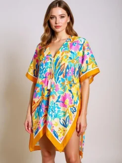 Online Pareo do kolan Callista – wielokolorowa sukienka plażowa z dekoltem V Narzutka Plażowa|Bluzki / Koszule / Koszulki