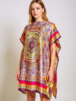 Sale Pareo Melania – wielokolorowa sukienka o kroju kimonowym do kolan Narzutka Plażowa|Bluzki / Koszule / Koszulki
