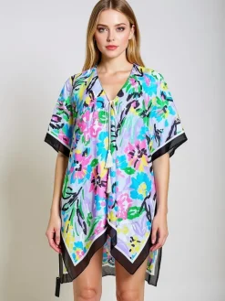 Clearance Pareo Kalista – kolorowa sukienka plażowa do kolan z dekoltem V Narzutka Plażowa|Bluzki / Koszule / Koszulki