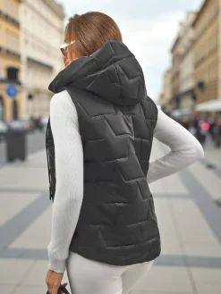 Hot Pikowana kamizelka damska z kapturem Crimson Haze Kurtki / Marynarki / Płaszcze