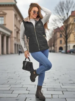 Pikowana kamizelka damska z kapturem Ash Crown Kurtki / Marynarki / Płaszcze