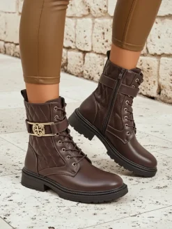 Best Pikowane botki damskie z ekologicznej skóry Sable Rose Botki Sznurowane|Botki Z Delikatnym Ociepleniem