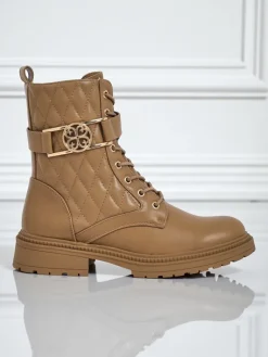 Hot Pikowane botki damskie z ekologicznej skóry Sable Rose Botki Z Delikatnym Ociepleniem|Botki Sznurowane