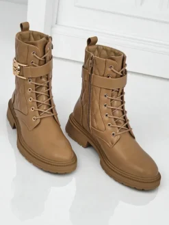 Hot Pikowane botki damskie z ekologicznej skóry Sable Rose Botki Z Delikatnym Ociepleniem|Botki Sznurowane