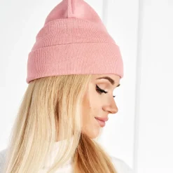 Best Różowa damska czapka dwuwarstwowa typu beanie - Akcesoria Damskie Czapki I Kapelusze