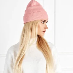 Best Różowa damska czapka dwuwarstwowa typu beanie - Akcesoria Damskie Czapki I Kapelusze