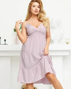 Discount Różowa damska letnia sukienka do kolan - Odzież Sukienki Letnie|Sukienki Krótkie