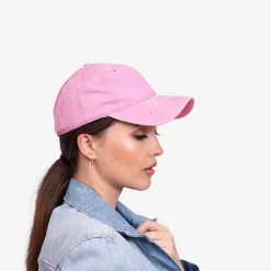 Best Różowa jeansowa damska czapka z daszkiem - Akcesoria Damskie Czapki I Kapelusze