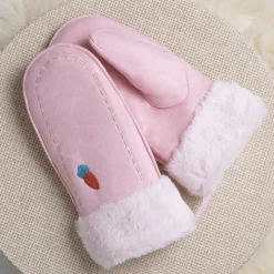 Hot Różowe dziecięce rękawiczki na sznurku i z jednym palcem - Rękawiczki Rękawiczki