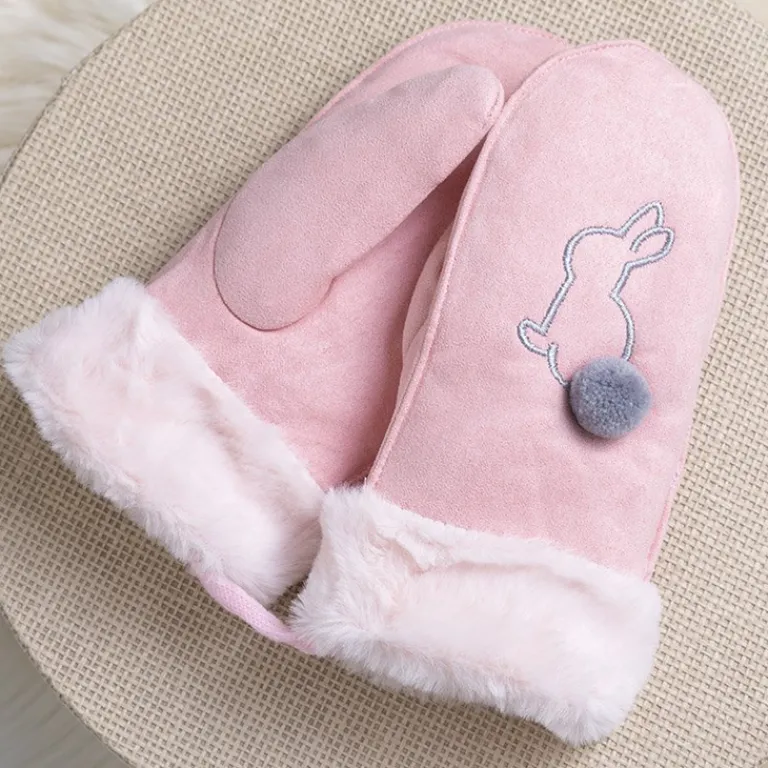 Clearance Różowe dziecięce rękawiczki na sznurku i z jednym palcem - Rękawiczki Rękawiczki