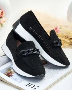 Ażurowe damskie mokasyny z łańcuszkiem Isolla Półbuty|Mokasyny Na Płaskiej Podeszwie