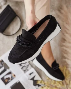 Ażurowe damskie mokasyny z łańcuszkiem Isolla Półbuty|Mokasyny Na Płaskiej Podeszwie