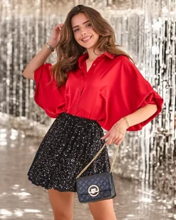 Outlet Krótka spódnica damska z cekinami Spódnice