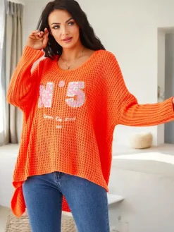 Sale Akrylowy damski sweter dzianinowy z napisami Swetry