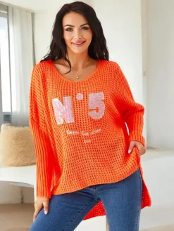 Sale Akrylowy damski sweter dzianinowy z napisami Swetry