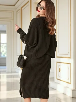 Outlet Akrylowy pleciony komplet damski ze swetrem i spódnicą Warm&Fuzzy Damskie Komplety Damskie