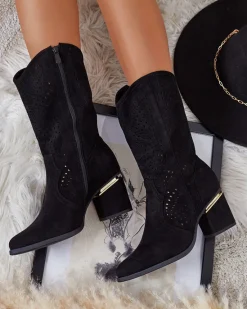 Ażurowe botki na niskim słupku Hewir Botki Bez Ocieplenia|Kowbojki