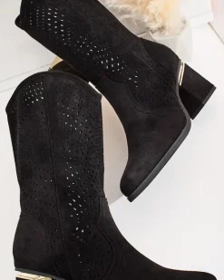 Ażurowe botki na niskim słupku Hewir Botki Bez Ocieplenia|Kowbojki