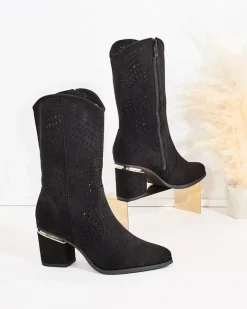 Ażurowe botki na niskim słupku Hewir Botki Bez Ocieplenia|Kowbojki