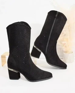 Ażurowe botki na niskim słupku Hewir Botki Bez Ocieplenia|Kowbojki