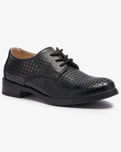 Outlet Ażurowe czarne damskie eko skórzane półbuty Azedvo Półbuty