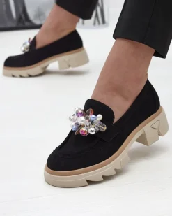 New Ażurowe czarne mokasyny damskie Peloga Półbuty|Mokasyny Na Płaskiej Podeszwie