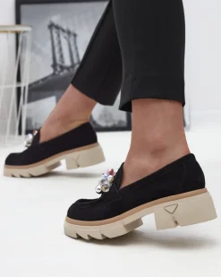 New Ażurowe czarne mokasyny damskie Peloga Półbuty|Mokasyny Na Płaskiej Podeszwie