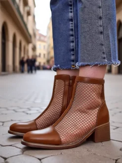 Hot Ażurowe Damskie botki na niskim obcasie Rowices Botki Bez Ocieplenia|Botki Na Płaskim Obcasie