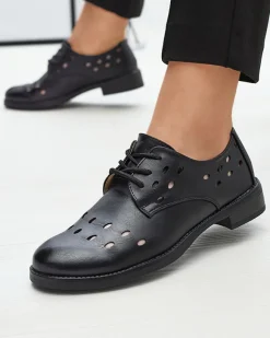 Outlet Ażurowe damskie eko skórzane półbuty w kolorze m Selofso Półbuty