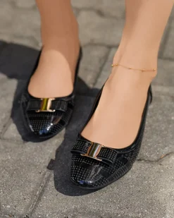 Ażurowe damskie czarne baleriny z kokardką Rumac Baleriny Klasyczne