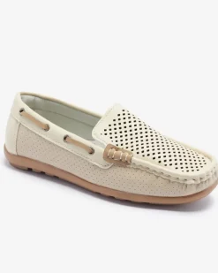 Online Ażurowe dziecięce mokasyny w kolorze beżowym Neddax Dziewczęce