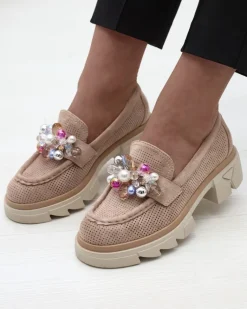 Clearance Ażurowe jasnobrązowe mokasyny damskie Peloga Półbuty|Mokasyny Na Płaskiej Podeszwie