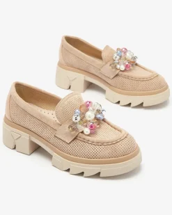 Clearance Ażurowe jasnobrązowe mokasyny damskie Peloga Półbuty|Mokasyny Na Płaskiej Podeszwie