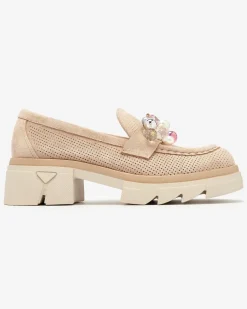 Clearance Ażurowe jasnobrązowe mokasyny damskie Peloga Półbuty|Mokasyny Na Płaskiej Podeszwie