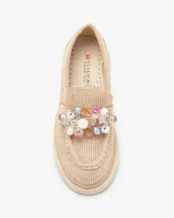 Clearance Ażurowe jasnobrązowe mokasyny damskie Peloga Półbuty|Mokasyny Na Płaskiej Podeszwie