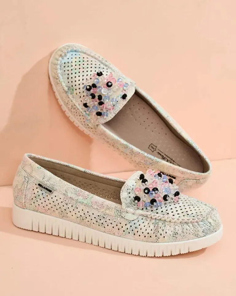 Discount Ażurowe mokasyny damskie z koralikami Namis Półbuty|Mokasyny Na Płaskiej Podeszwie