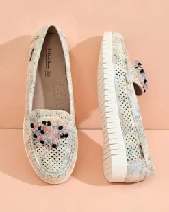 Discount Ażurowe mokasyny damskie z koralikami Namis Półbuty|Mokasyny Na Płaskiej Podeszwie