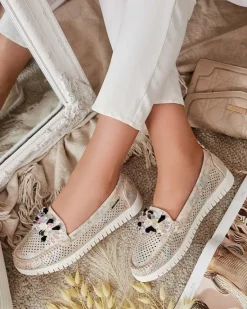 Best Ażurowe mokasyny damskie z koralikami Nasfali Półbuty|Mokasyny Na Płaskiej Podeszwie