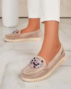Online Ażurowe mokasyny damskie z koralikami Namis Półbuty|Mokasyny Na Płaskiej Podeszwie
