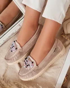 Online Ażurowe mokasyny damskie z koralikami Namis Półbuty|Mokasyny Na Płaskiej Podeszwie