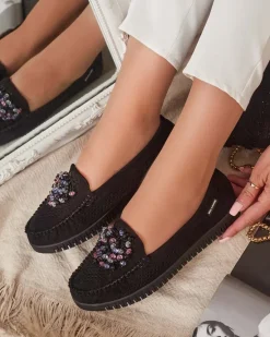 Online Ażurowe mokasyny damskie z koralikami Namis Półbuty|Mokasyny Na Płaskiej Podeszwie