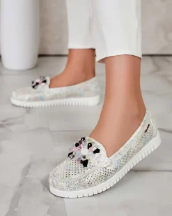 Ażurowe mokasyny damskie z koralikami Nasfali Półbuty|Mokasyny Na Płaskiej Podeszwie