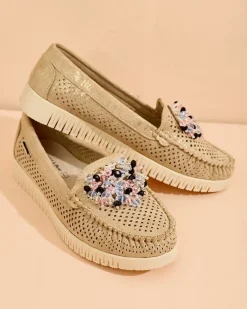 Ażurowe mokasyny damskie z koralikami Namis Półbuty|Mokasyny Na Płaskiej Podeszwie