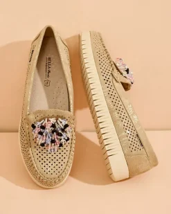 Ażurowe mokasyny damskie z koralikami Namis Półbuty|Mokasyny Na Płaskiej Podeszwie