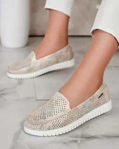 Clearance Ażurowe mokasyny damskie Nafis Półbuty|Mokasyny Na Płaskiej Podeszwie