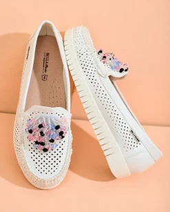 Ażurowe mokasyny damskie z koralikami Namis Półbuty|Mokasyny Na Płaskiej Podeszwie