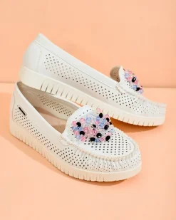 Ażurowe mokasyny damskie z koralikami Namis Półbuty|Mokasyny Na Płaskiej Podeszwie