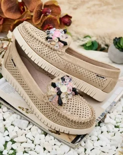 New Ażurowe mokasyny damskie z koralikami Nasfali Półbuty|Mokasyny Na Płaskiej Podeszwie
